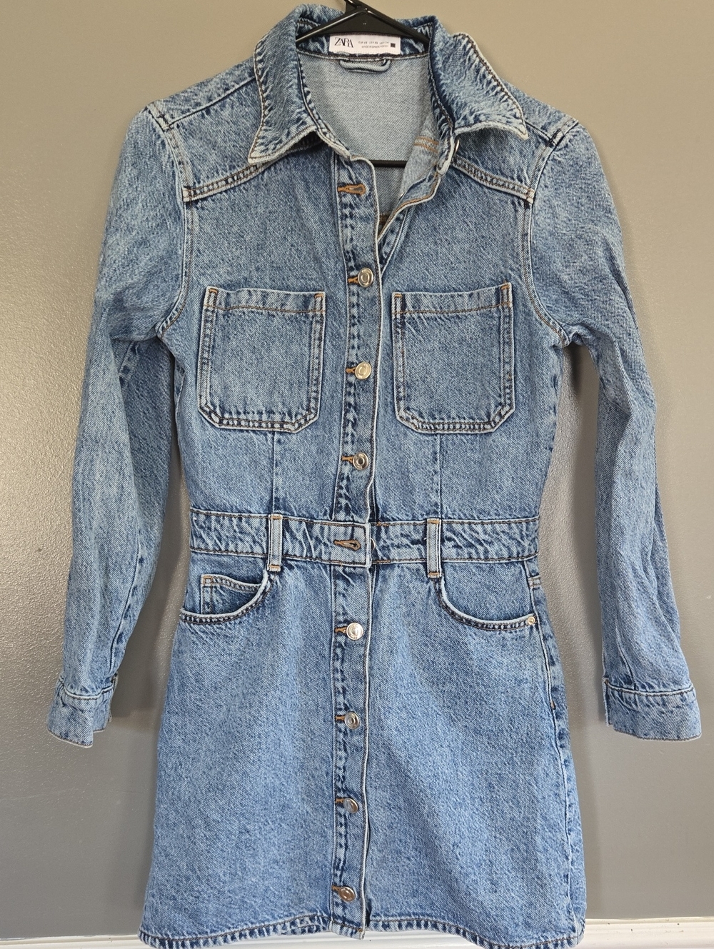 Zara Light Wash Blue Denim Jacket Dress
